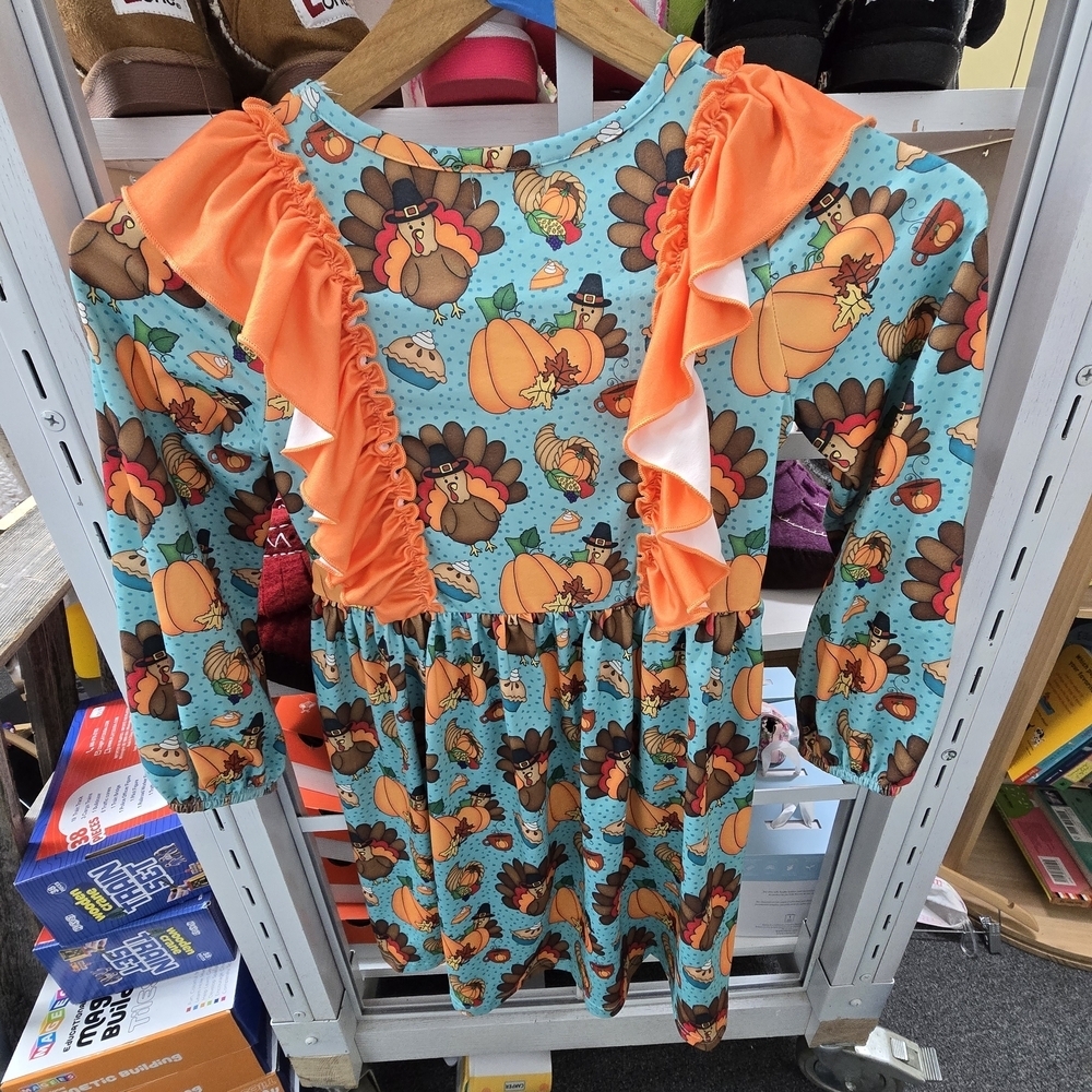 Colorful Pumpkin Print Kids Dress - Picture 2 of 2